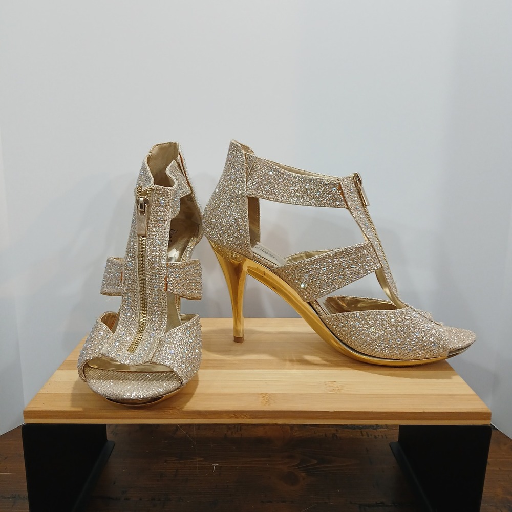 Silver Slipper 12W Gold High Heels Sandal Rhinestoned Drag Glam Costume Party